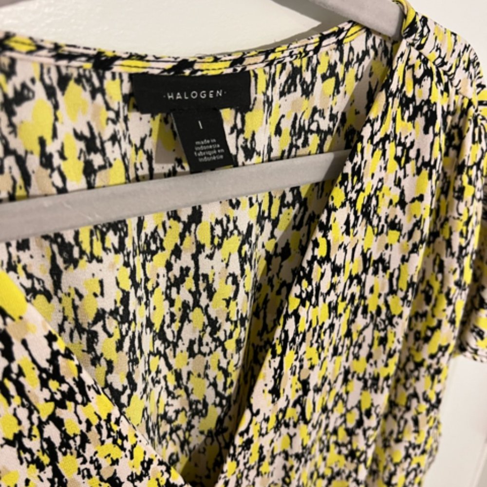 Halogen Black-Yellow Pattern Front Wrap Dress - image 3